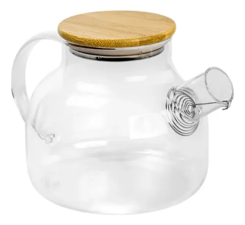 Chaleira Vidro Borossilicato ​1l Tampa Bambu Chá Resistente Transparente