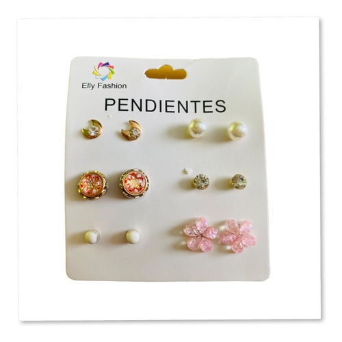 Set 6 Aretes Fantasía Perlas Y Flores Mujer O Niña