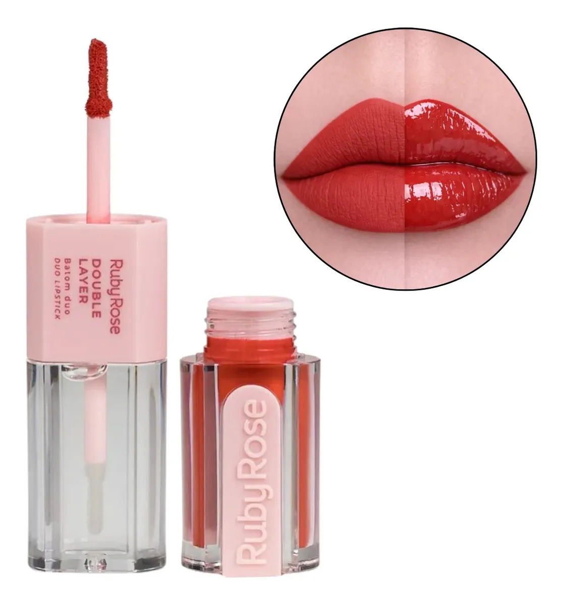 Ruby Rose Batom Duo Matte e Gloss Longa Duração Double Layer Dl10