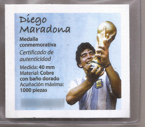 Medalla Maradona Cobre Dorado 4 Cm De Diametro
