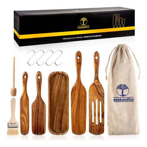 Espatula Cocina Madera 8 Pieza Utensilio Natural Calor