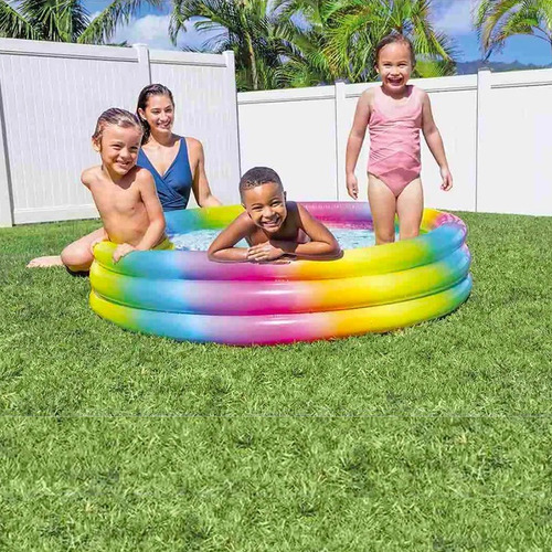 Piscina Inflable Rainbow 3 Anillos 130cm Verano Niños