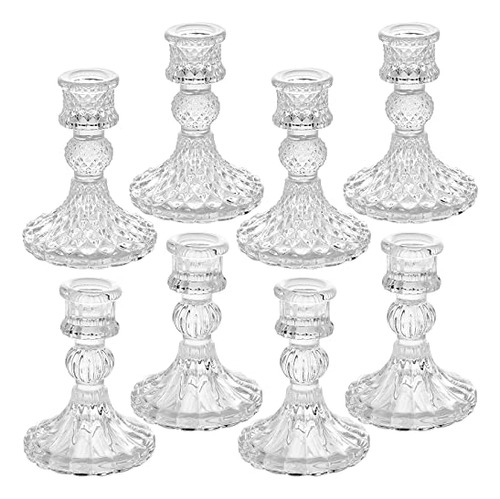 Candelabros De Vidrio Transparente, Juego De 8 Piezas Que In