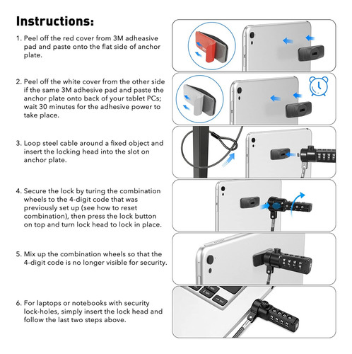 Tablet Cable Lock Kit De Seguridad Antirrobo Notebook