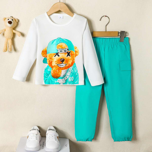 Conjunto Urbano Llamativo Niño 3-7 A Con Estampado De Osito Cian 3-4 A