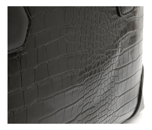 Imagem 6 de 6 de Bolsa Feminina Transversal Tote Média Croco Preta - My Shoes