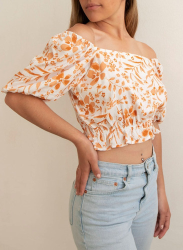 Imagen 1 de 4 de Blusa Nano, Lino Estampado Sienna #e4523