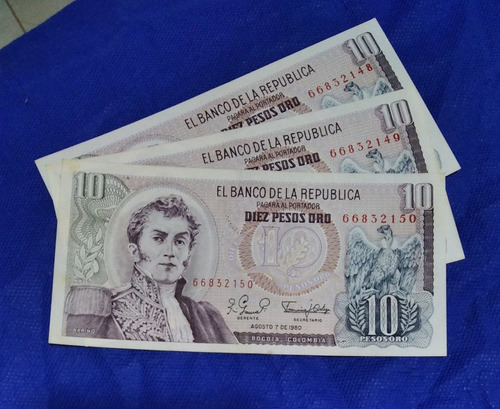 Billetes De 10 Peso Año 1980 Consecutivos Estado 9.5