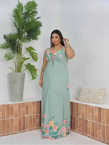 Vestido Longo Plus Size Roupa Feminina Tamanho Grande Nota Frete