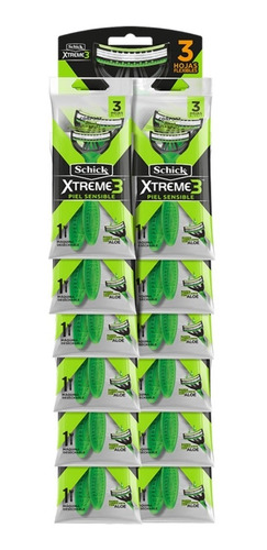 Imagen 1 de 3 de Schick Xtreme 3 Verde (sensible) Máquina De Afeitar X12un