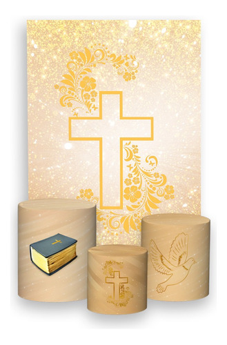 Painel Vertical + Trio Capas Primeira Eucaristia Dourado 05