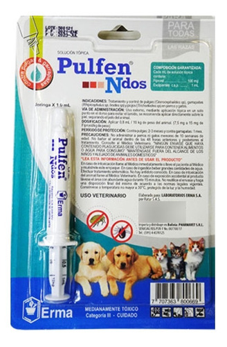 Erma Pulfen Spot On X1 Ml, Perros Gatos. Entrega Ya!!