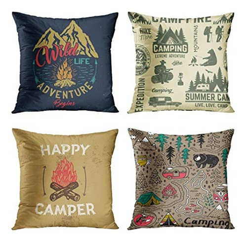 Juego De 4 Fundas De Almohada Emvency Camp Con Mountain Camp