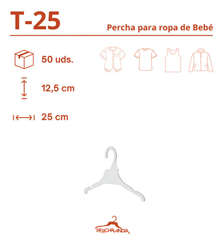 Percha Económica Para Bebés, Blanca - Pack X 50 T-25