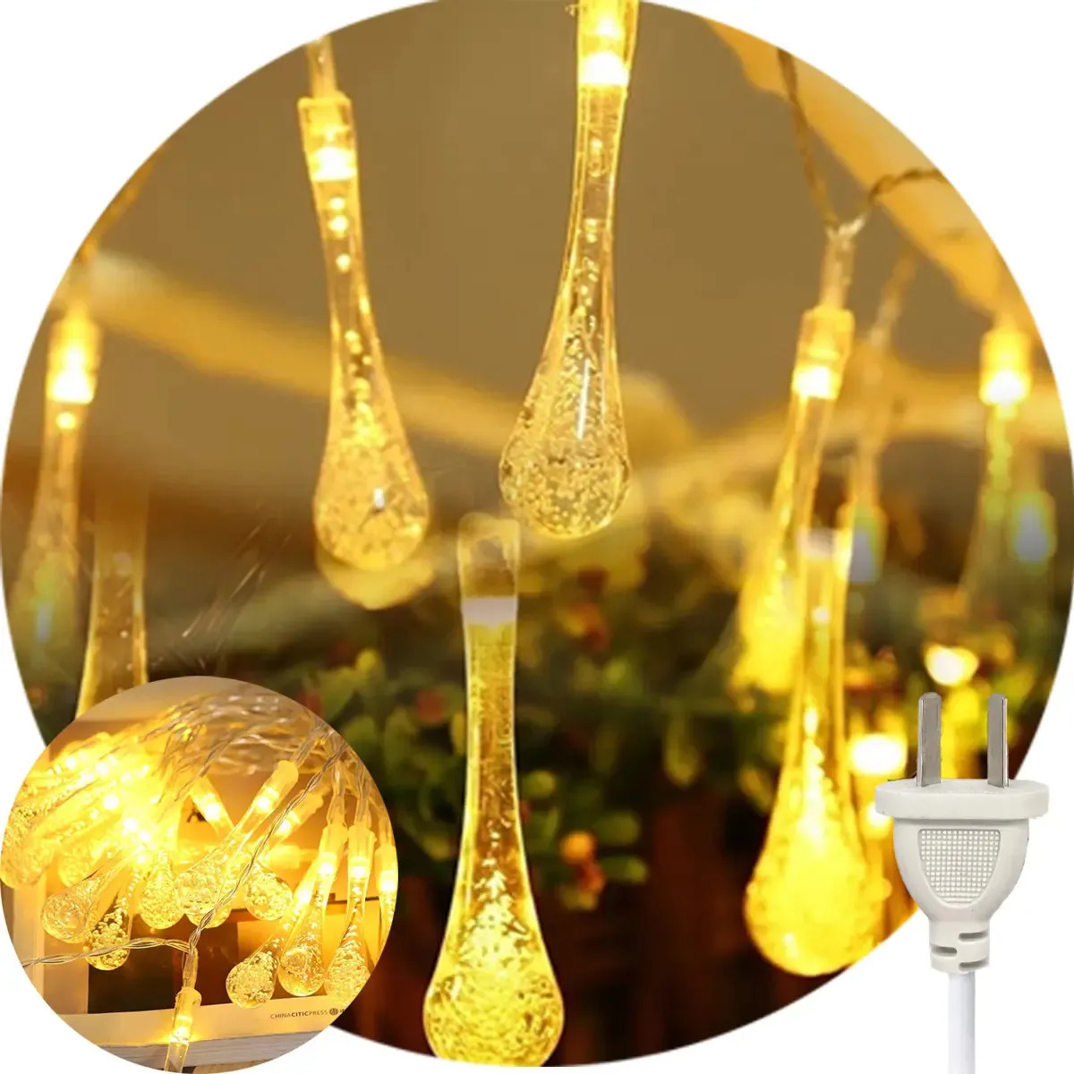 Guirnalda Cortina Luces Gotita Led Decoraciones Navideñas Cálida