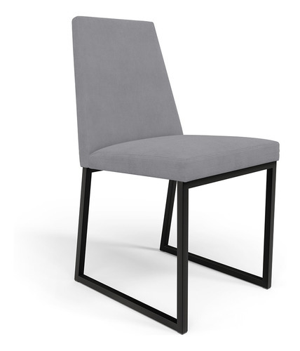 Cadeira Para Sala De Jantar Base Aço Preto Dafne Suede Cinza Desenho do tecido Liso