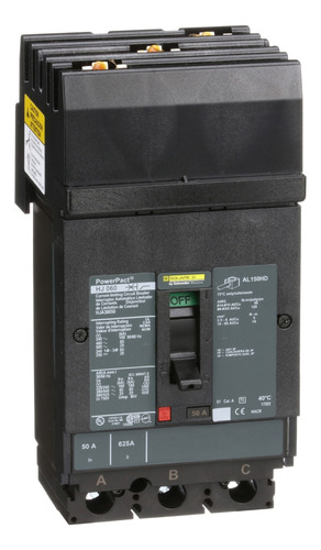 Hja36050 Circuit Breaker, Powerpact H, 50a, 3 Pole, 600vac,