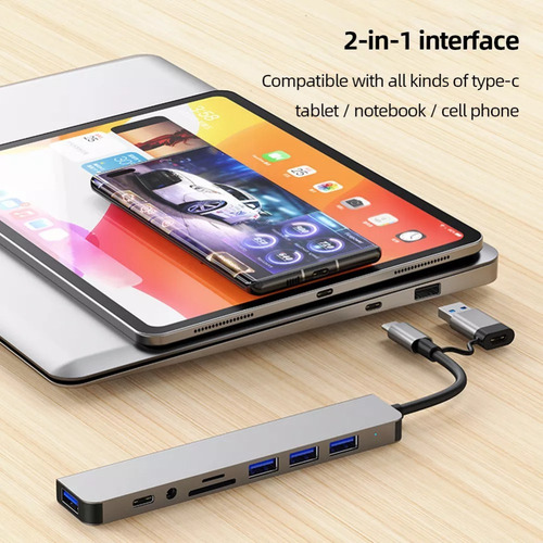 Wa Divisor De Hub Usb De Audio Tipo C Ocho En Uno
