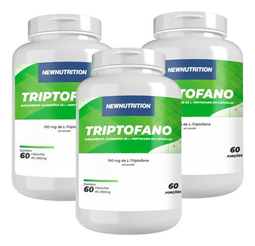 3x Triptofano 290mg New Nutrition 60 Capsulas Sabor Sem Sabor