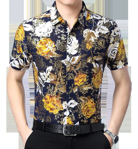 Camisa De Manga Corta De Moda Con Estampado De Flores Brilla