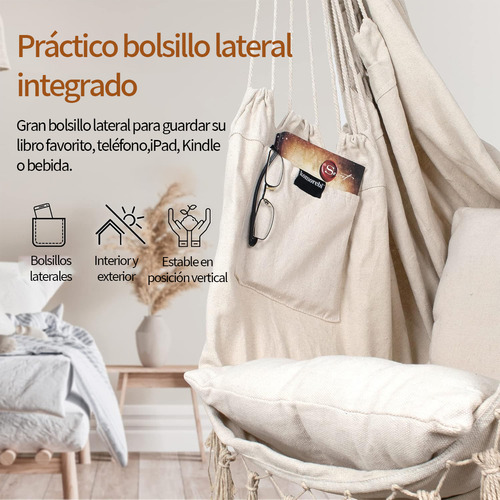 Silla Hamaca Colgante En Columpio +kit Instalación +2 Cojín
