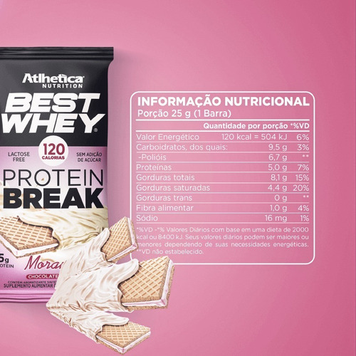 Best Whey Protein Break Morango Cobertura Chocolate Branco B Morango