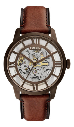 Reloj Automatico Para Hombre Fossil Me3225 Townsman Color De La Correa Marrón Color Del Bisel Acero Inoxidable Color Del Fondo Blanco