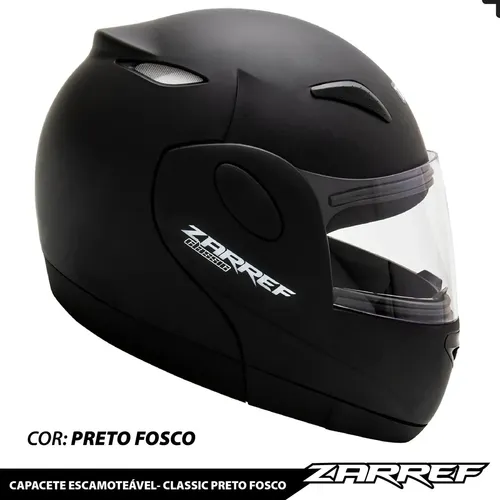 Capacete Escamoteável Zarref Classic Articulado Preto Fosco Tamanho 58