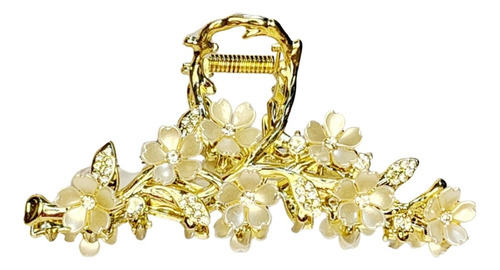 Piranha De Cabelo Grande Dourado C/ Strass Luxo Flores