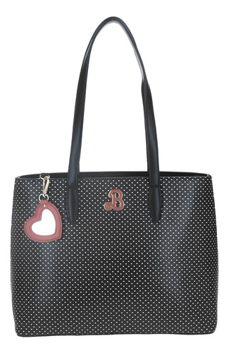 Bolsa Tote Barbie By Gorett Con Espejo Colgante Br23025-3 Color Negro Correa De Hombro Negro Diseño De La Tela Corazones