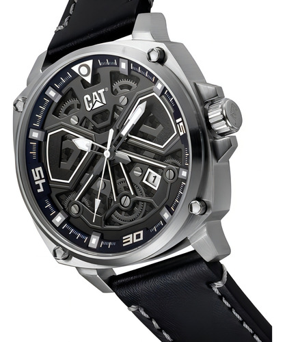 Reloj Caterpillar Hombre Tokio Sumergible 10 Atm Acero Color De La Malla Cuero Negro/plateado-negro