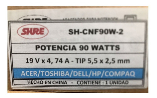 Imagen 3 de 3 de Cargador P/ Notebook Toshiba 19v 4.74a Pin 5.5x2.5 Cnf90w-2