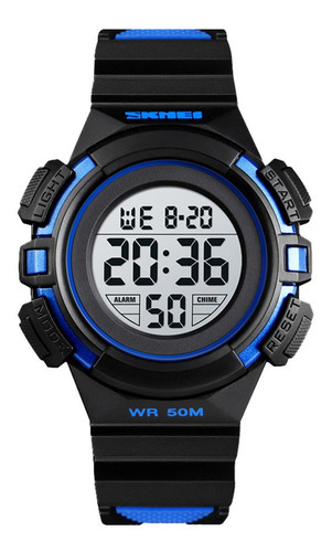 Reloj Niño Skmei 1559 Digital Alarma Fecha Cronometro Color De La Malla Negro/azul Color Del Fondo Blanco