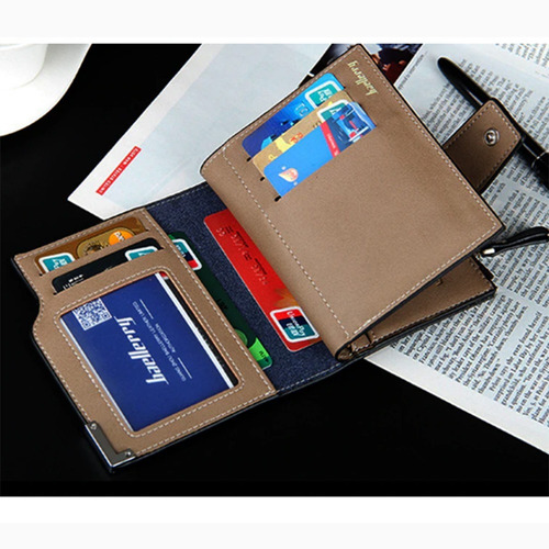 Cartera Calidad Premium Para Hombre Baron Piel Sintetico Color Azul Marino Diseño De La Tela Liso