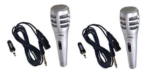 2 Microfone Profissional Dinâmico Com Fio P/ Karaoke Cabo 3m Cor Prateado