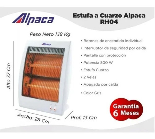 Imagen 3 de 6 de Estufa Cuarzo Rh04 Alpaca 2 Velas 800 W
