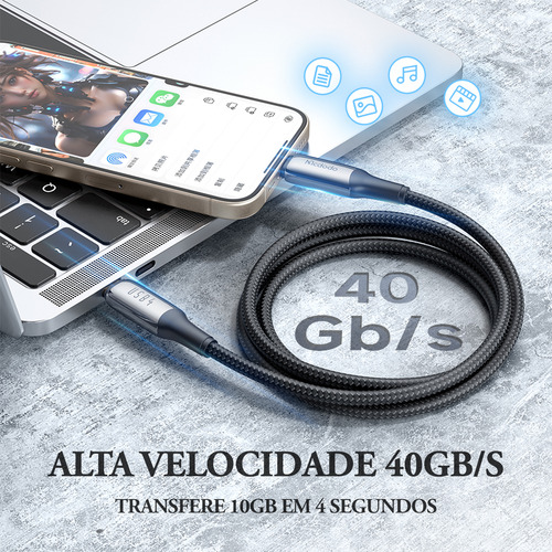 Cabo Usb 4.0 40gbps Thunderbolt Tipo C Pd 240w P/ Ps5 Mac 1m