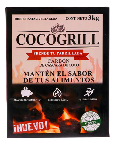 Carbon 100% Cáscara De Coco 3kg Cocogrill