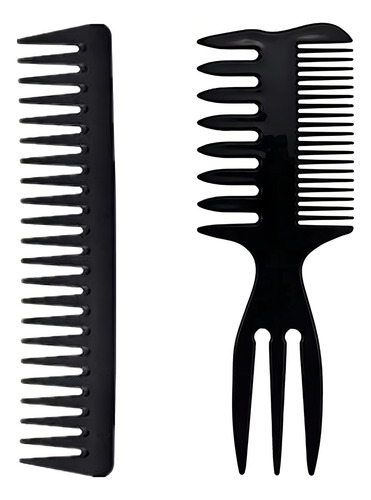 Juego De 2 Peines De Dientes Grandes, Color Negro, Para Cuid