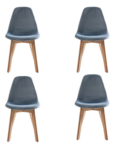 Pack X4 Sillas De Comedor Manila Tapizada Alto Rancho Madera Estructura De La Silla Celeste Pastel