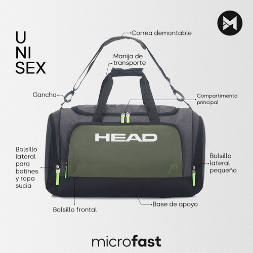 Imagen 6 de 8 de Bolso Deportivo Head Original Anti Desgarro Urbano Viaje Gim