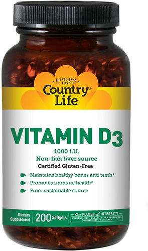 Vitamina D3 200 Caps Country Life - Unidad a $1638