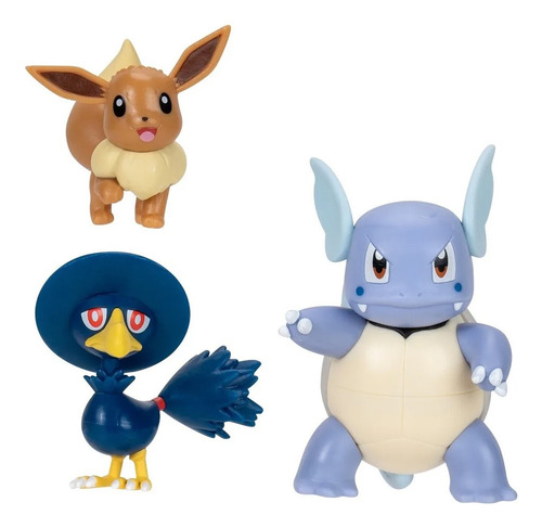 Pokemon Battle Figure Set Eevee, Wartortle, Murkrow (Usado)