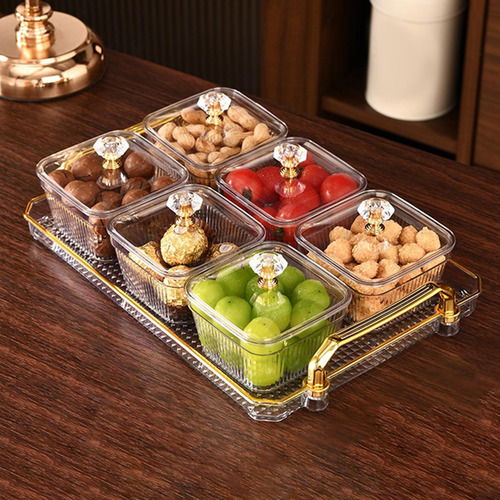 Bandeja De Frutas Secas Con Tapa, Plato De 6 Rejillas