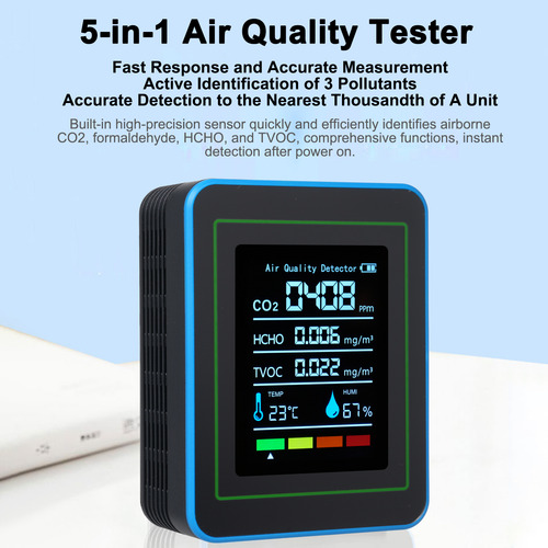 Comprobador De Aire 5 En 1: Co2, Tvoc, Hcho, Temperatura Y H