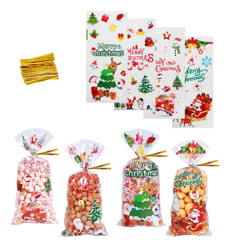 Bolsas Navideñas De Celofán Para Regalos, 100 Unidades