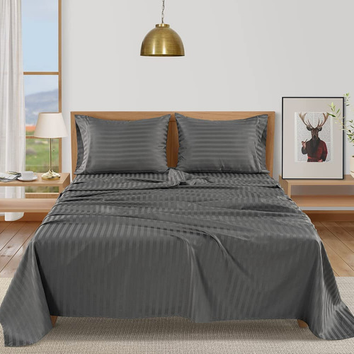 Juego De Sabanas Doble Sateen Stripe Karytex - Negro