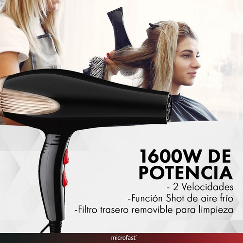 Imagen 5 de 7 de Secador Pelo Cabello Profesional 1600w 2 Velocidades 220v