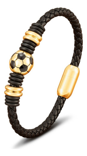 Pulsera Diseño Pelota Balón Cuero Y Acero Inoxidable Regalo