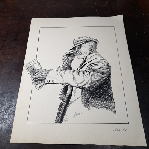 Imagem 2 de 7 de Pintura Desenho Nanquim Bico De Pena Datado 1953 Antigo